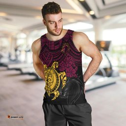 Custom Broncos Rugby Men Tank Top Brisbane Hibiscus and Turtle With Polynesian Pattern