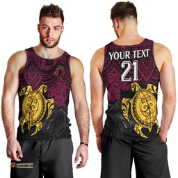 Custom Broncos Rugby Men Tank Top Brisbane Hibiscus and Turtle With Polynesian Pattern
