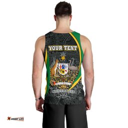 (Custom Text) Men's Tank Top  - Australia Coat of Arms Aussie Spirit (Green)