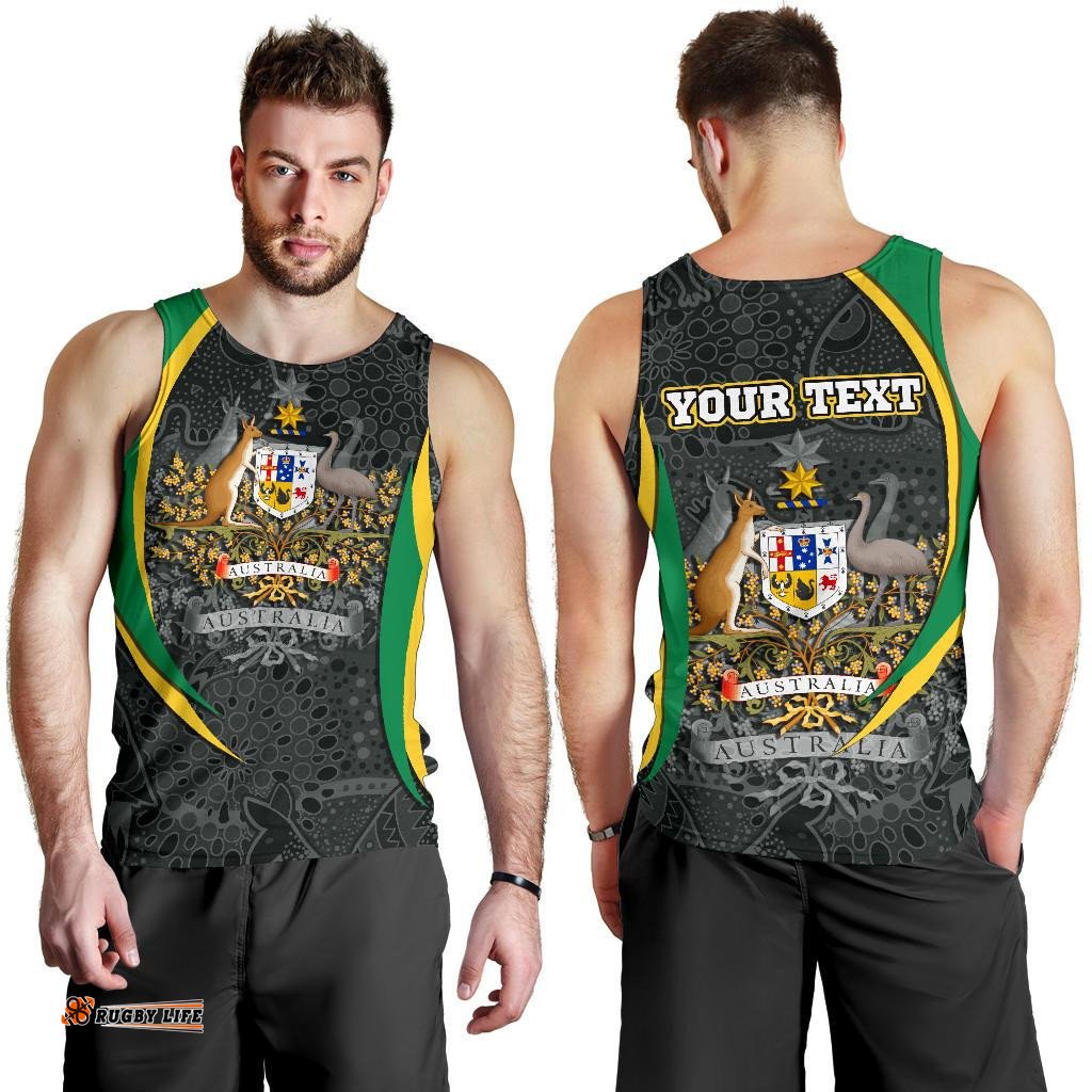 (Custom Text) Men's Tank Top  - Australia Coat of Arms Aussie Spirit (Green)