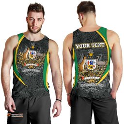 (Custom Text) Men's Tank Top  - Australia Coat of Arms Aussie Spirit (Green)