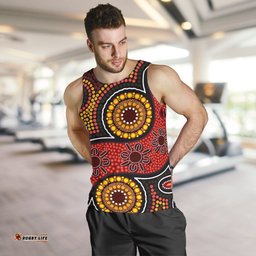 Aboriginal Men's Tank Top - Indigenous Circle Dot Painting Style-