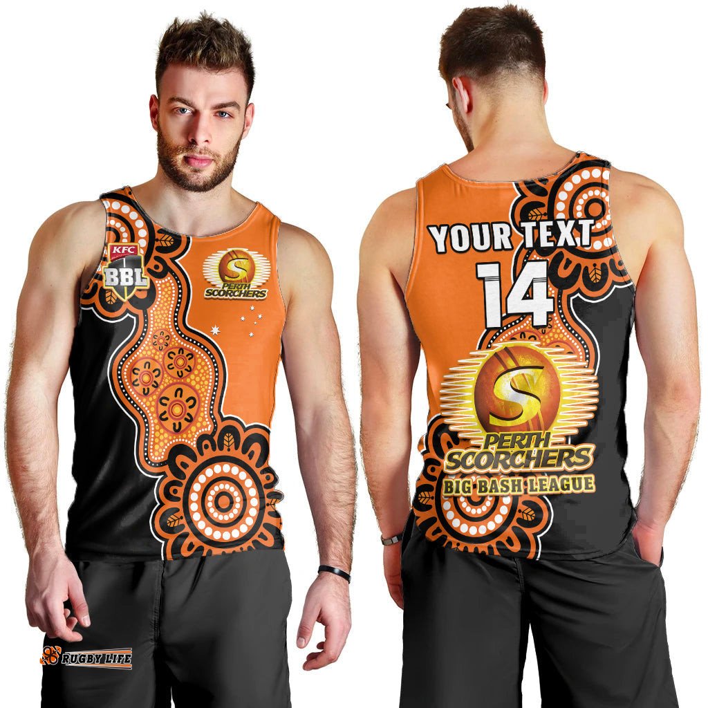 (Custom Text And Number) Perth Scorchers Cricket Men Tank Top Champions BBL Indigenous Art Ver.03