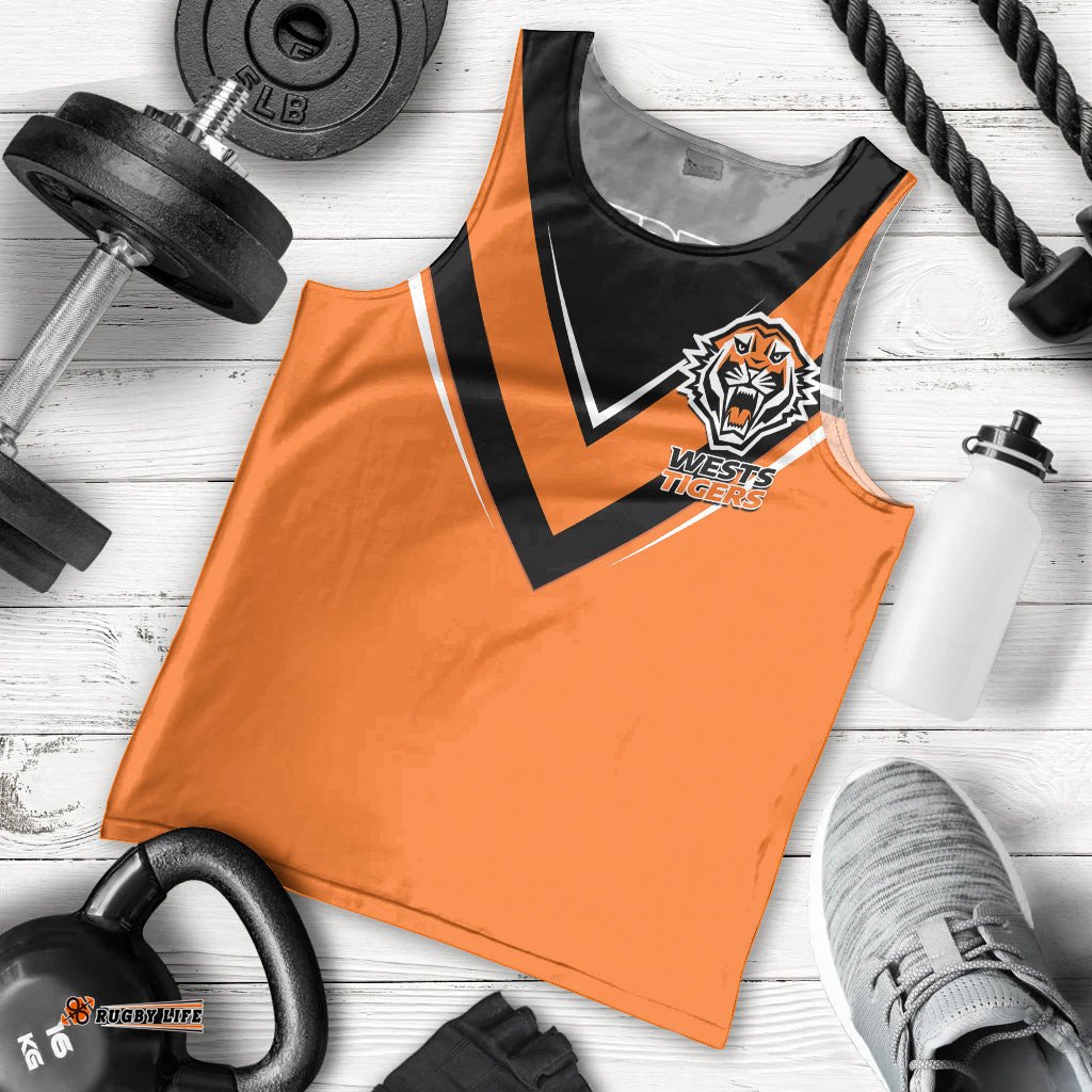 Wests Tigers Rugby Men Tank Top Orange Simple Style