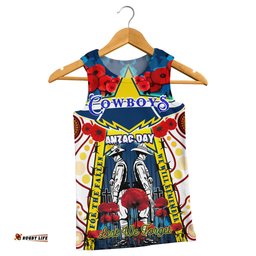 Cowboys Anzac Day Watercolour Rugby Men Tank Top - Custom Remembrance Cowboys With Poppy Flower RLT13