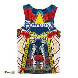 Cowboys Anzac Day Watercolour Rugby Men Tank Top - Custom Remembrance Cowboys With Poppy Flower RLT13