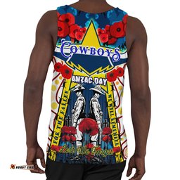 Cowboys Anzac Day Watercolour Rugby Men Tank Top - Custom Remembrance Cowboys With Poppy Flower RLT13