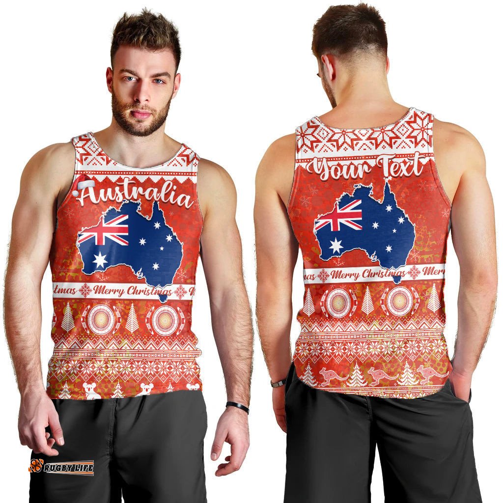 (Custom Personalised) Australia Men Tank Top Australian Map Aboriginal Painting Merry Christmas