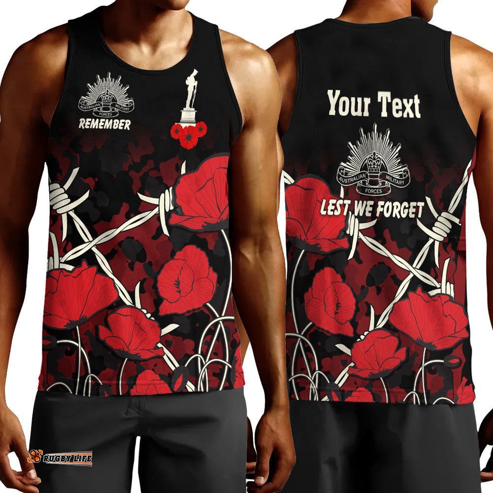 Vibe Hoodie Clothing - (Custom) Anzac Day Camouflage Poppy & Barbed Wire Men Tank Top