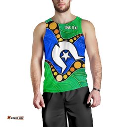 Custom Torres Strait Islands Men's Tank Top -  Flag with Aboriginal Patterns