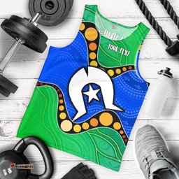 Custom Torres Strait Islands Men's Tank Top -  Flag with Aboriginal Patterns