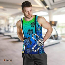 Aboriginal Men's Tank Top  - Indigenous Turtle Dot Painting Art