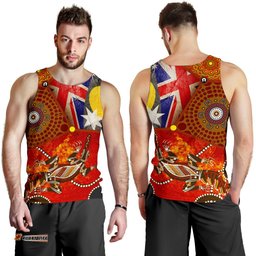 Men's Tank Top - Aboriginal Dot Painting & Flags, Corocodile