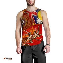 Men's Tank Top - Aboriginal Dot Painting & Flags, Corocodile