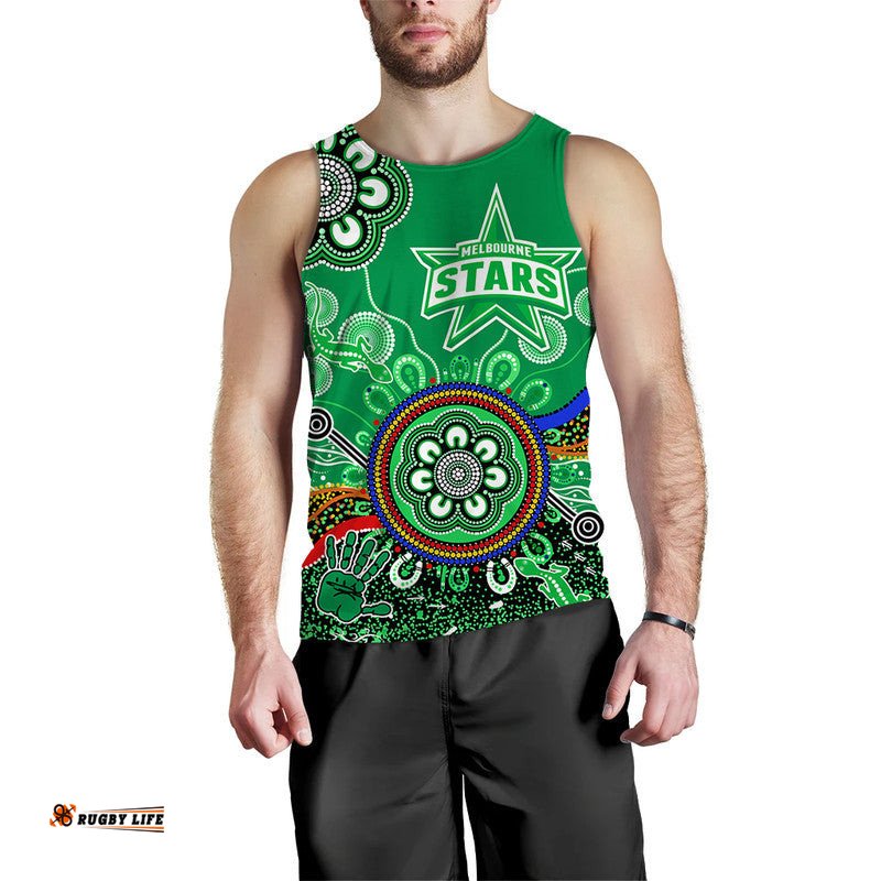 (Custom Personalised) Melbourne Stars Men Tank Top Cricket Indigenous Aboriginal Lizard Version