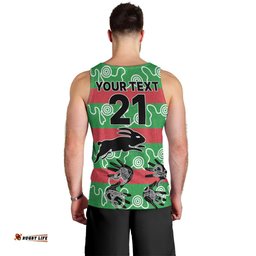(Custom Text And Number) Rabbitohs Rugby Premiers Men Tank Top Go The Bunnies Aboriginal Dots