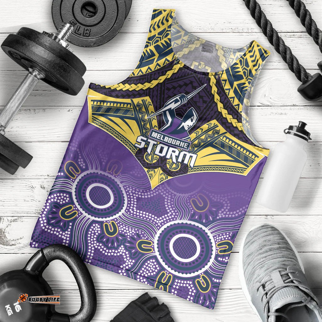 Personalised Storm Rugby Men Tank Top Go Melbourne Aboriginal Mix Polynesian Pattern