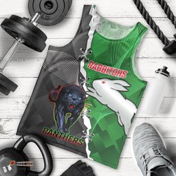 (Custom Personalised) Rabbitohs Mix Panthers Rugby Men Tank Top Sporty Style