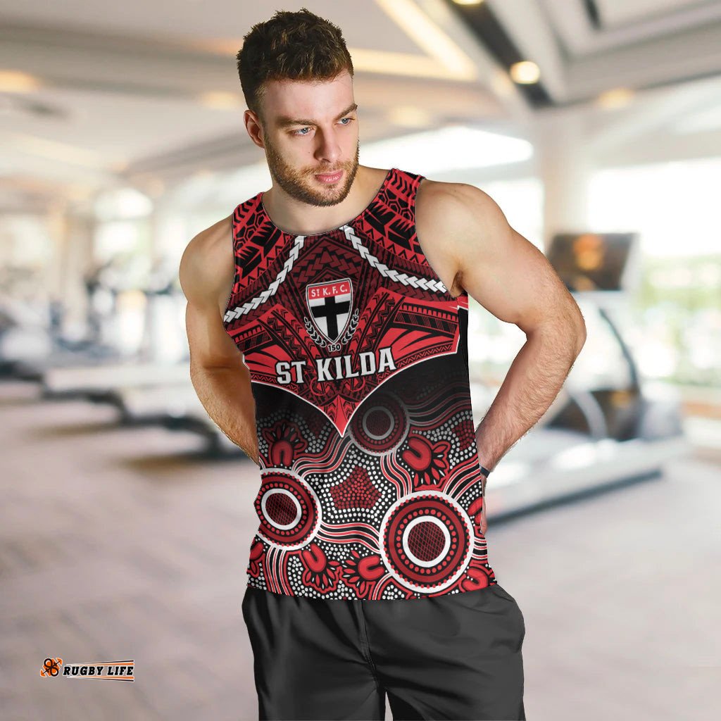 St Kilda Football Men Tank Top Saints Aboriginal Mix Polynesian Pattern