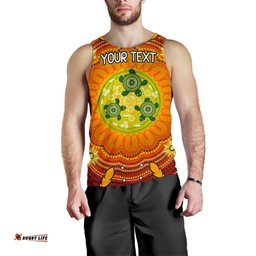 Custom Text Aboriginal Men's Tank Top - Turtle Circle Dot Painting Art