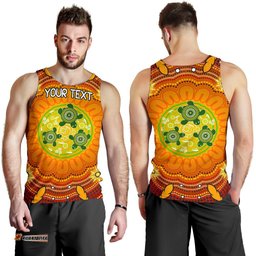 Custom Text Aboriginal Men's Tank Top - Turtle Circle Dot Painting Art