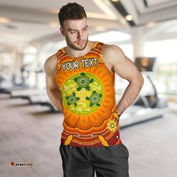 Custom Text Aboriginal Men's Tank Top - Turtle Circle Dot Painting Art