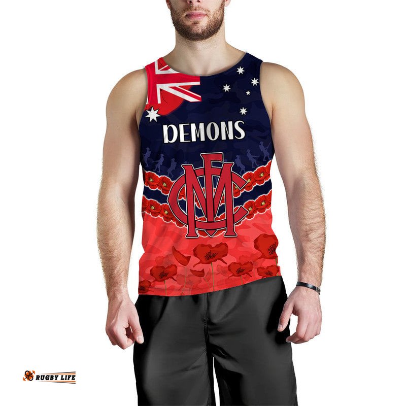 (Custom Personalised) Demons Football ANZAC Men Tank Top Lest We Forget