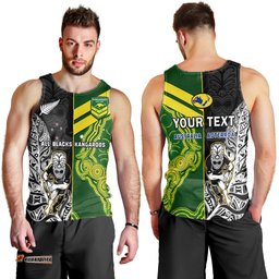 (Custom Personalised) Australia Kangaroos And All Black Rugby Men Tank Top Aboriginal Mix NZ Maori Fern