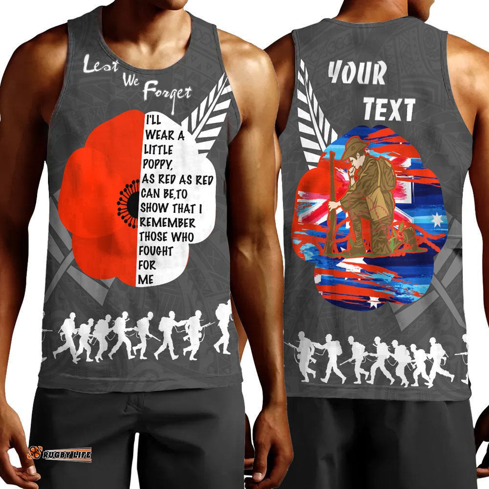 Vibe Hoodie Clothing - (Custom) New Zealand Anzac Red Poopy Men Tank Top