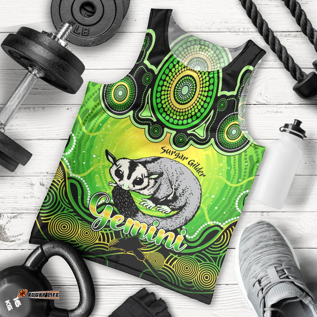 Personalised Australia Gemini Sugar Gilder Zodiac Men Tank Top Auz Astrology Aboriginal - Green