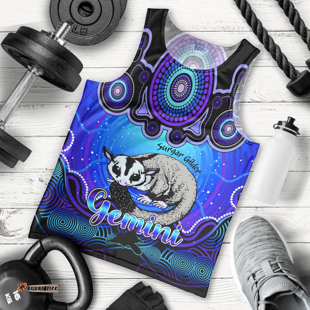 Personalised Australia Gemini Sugar Gilder Zodiac Men Tank Top Auz Astrology Aboriginal - Blue