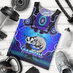 Personalised Australia Gemini Sugar Gilder Zodiac Men Tank Top Auz Astrology Aboriginal - Blue