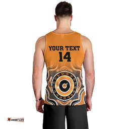 (Custom Text And Number) Wallabies Rugby Men Tank Top Aussie Go Champions Indigenous Orange