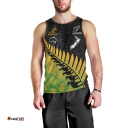 Custom Australia Wallabies and Aotearoa Rugby Men Tank Top Kangaroo Black Fern Maori Gradient Vibe