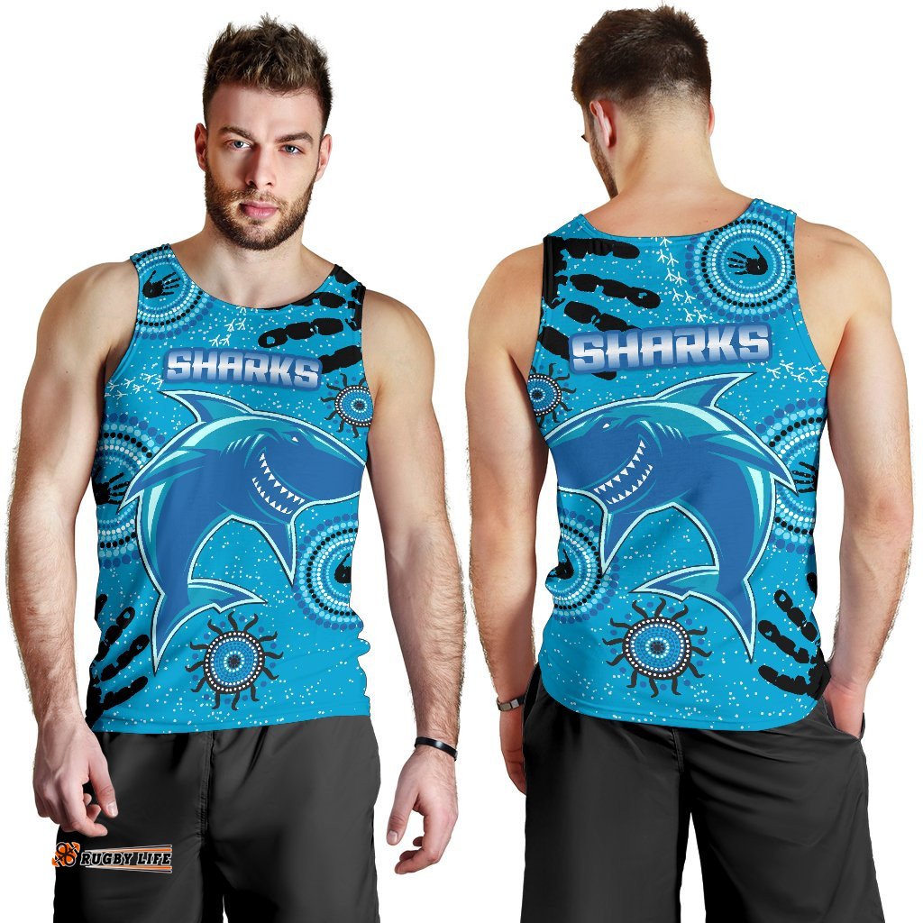Cronulla Sharks Men Tank Top Indigenous Country Style