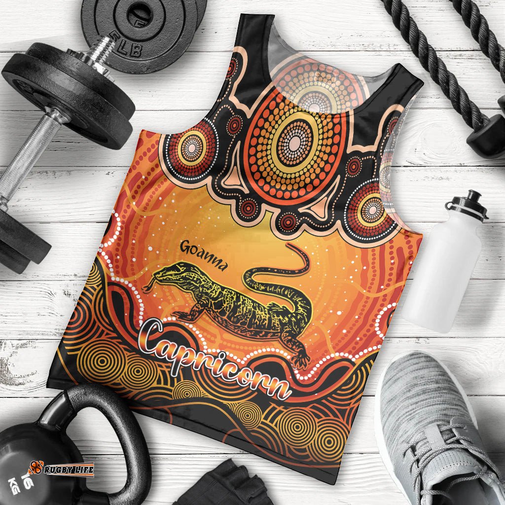 Personalised Australia Capricorn Goanna Zodiac Men Tank Top Auz Astrology Aboriginal - Red
