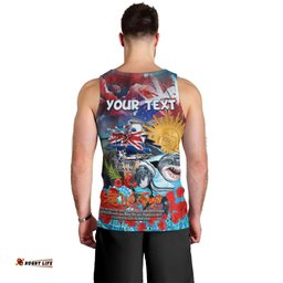 Personalised Australia Rugby Sharks ANZAC Men Tank Top Cronulla-Sutherland Scratch Style