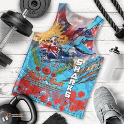 Personalised Australia Rugby Sharks ANZAC Men Tank Top Cronulla-Sutherland Scratch Style
