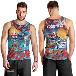 Personalised Australia Rugby Sharks ANZAC Men Tank Top Cronulla-Sutherland Scratch Style