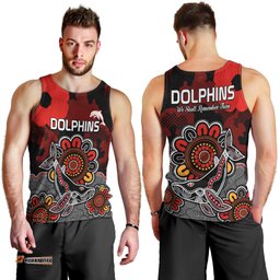 ANZAC Dolphins Rugby Men Tank Top Indigenous Circles and Waves