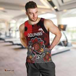 ANZAC Dolphins Rugby Men Tank Top Indigenous Circles and Waves