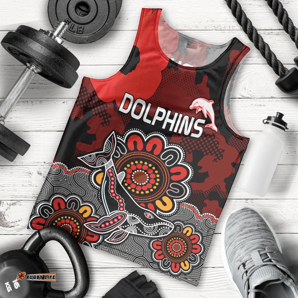 ANZAC Dolphins Rugby Men Tank Top Indigenous Circles and Waves