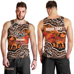 (Custom Personalised) Anzac Day NRL - Tigers Men Tank Top Aboriginal Lizard Patterns