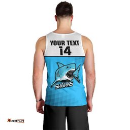 Personalised Sharks Rugby Men Tank Top Go Sharkies Sporty Version