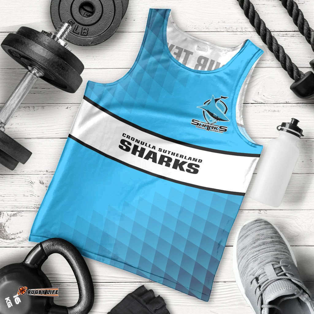 Personalised Sharks Rugby Men Tank Top Go Sharkies Sporty Version