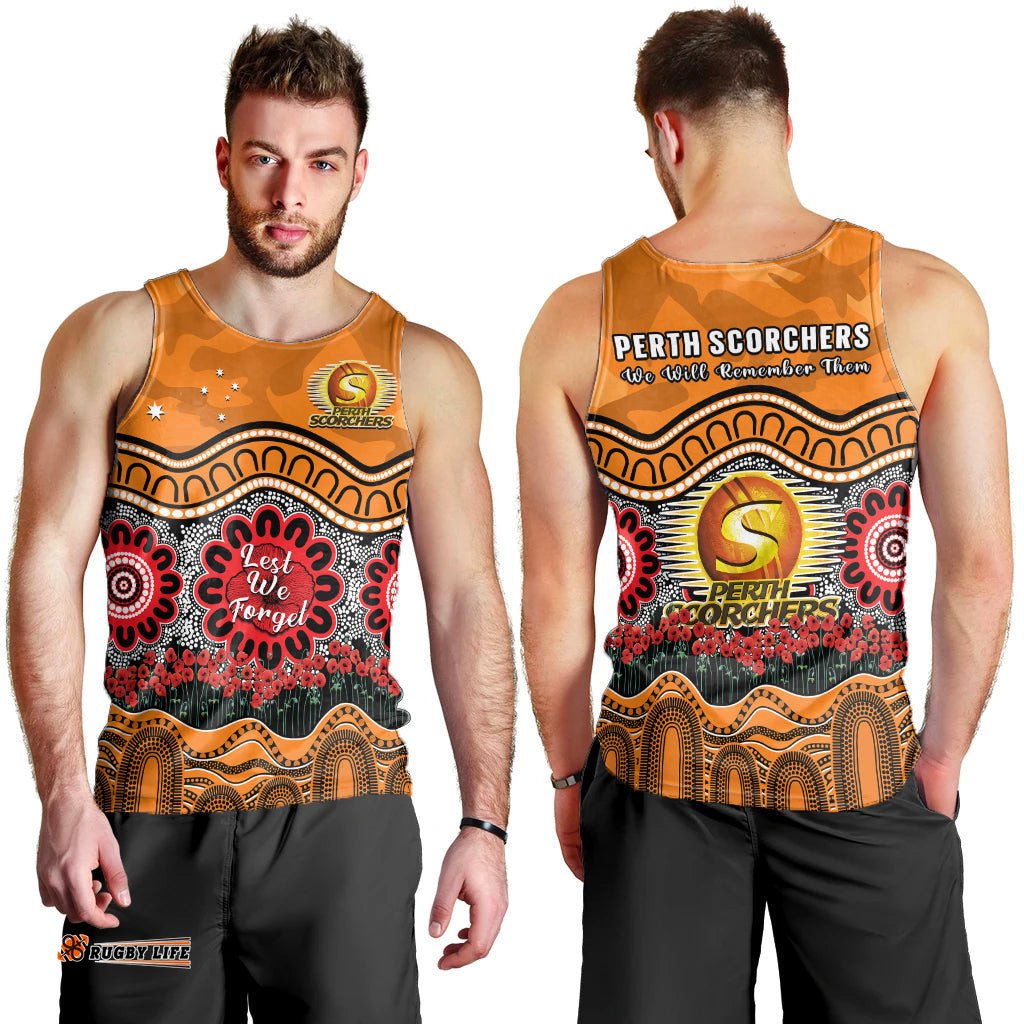Perth Scorchers Cricket ANZAC Men Tank Top Poppy Aboriginal Camouflage
