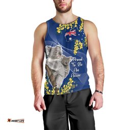 Australia Day Men Tank Top Proud To Be An Aussie Koala With Map Golden Wattle