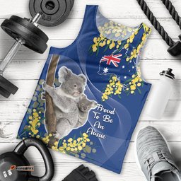 Australia Day Men Tank Top Proud To Be An Aussie Koala With Map Golden Wattle