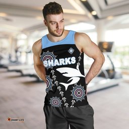 Cronulla Men's Tank Top Sharks Simple Indigenous - Black