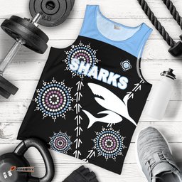 Cronulla Men's Tank Top Sharks Simple Indigenous - Black